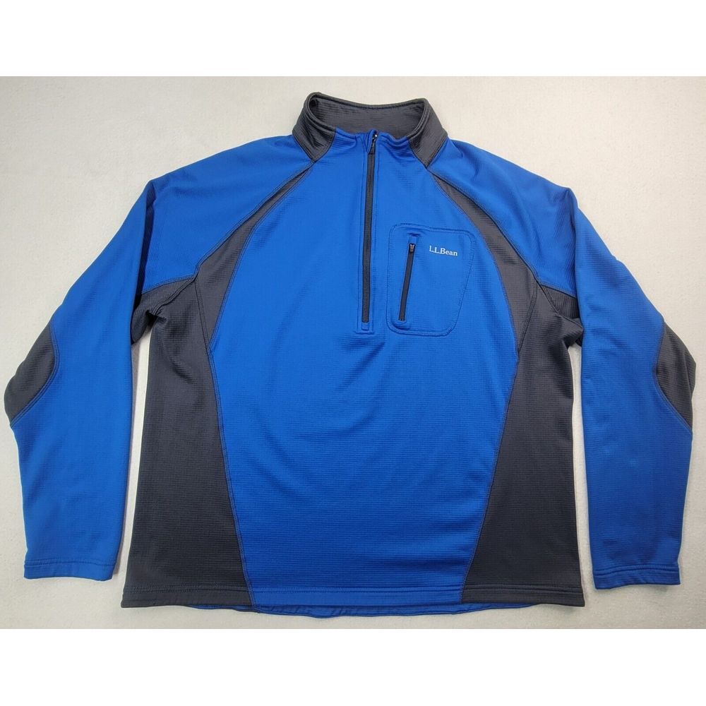 LL Bean Pullover Mens XL Blue Black 1/4 Zip Jacket Waffle Lined Limited Use